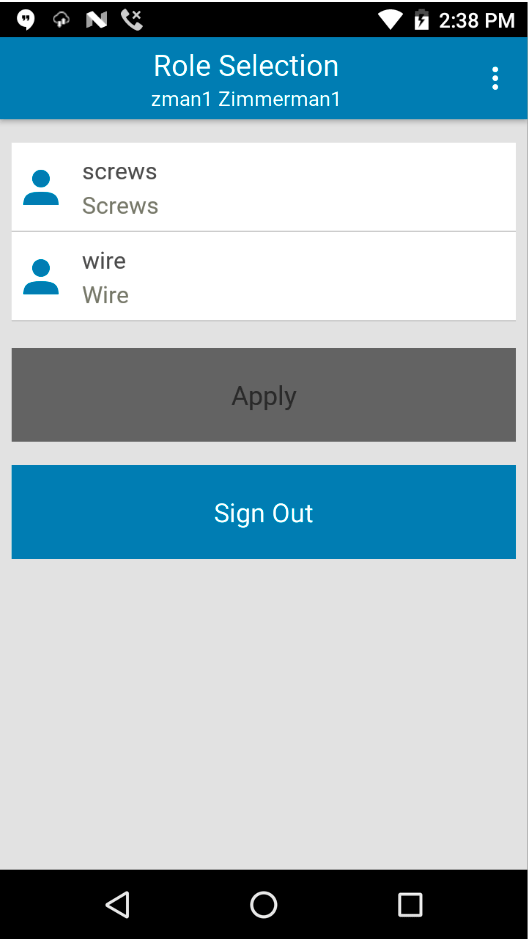 Workforce Connect Screenshot Role Selection